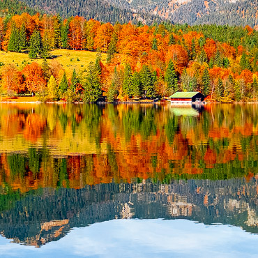 Einsiedel, Walchensee, Herbst, Spiegelung